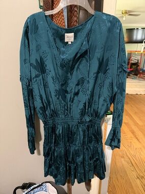 Misa Los Angeles Teal Floral Long-Sleeve Tiered Mini Dress NWOT